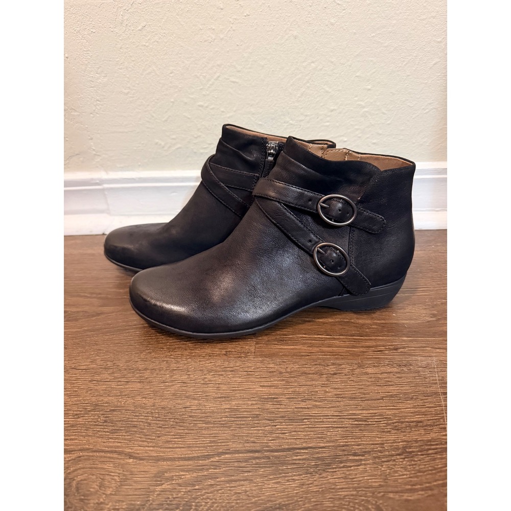 Dansko Womens Ankle Boots 39 Black Leather Buckle Zip Comfort